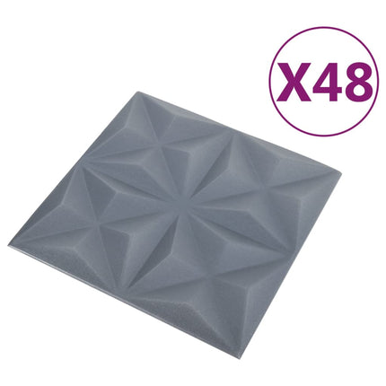 Pannelli Murali 3D 48 pz 50x50 cm Grigi Origami 12 m²