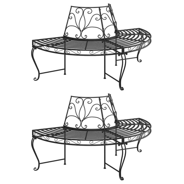 Panchine per Albero Semicircolari 2 pz Ã˜160 cm Nere in Acciaio