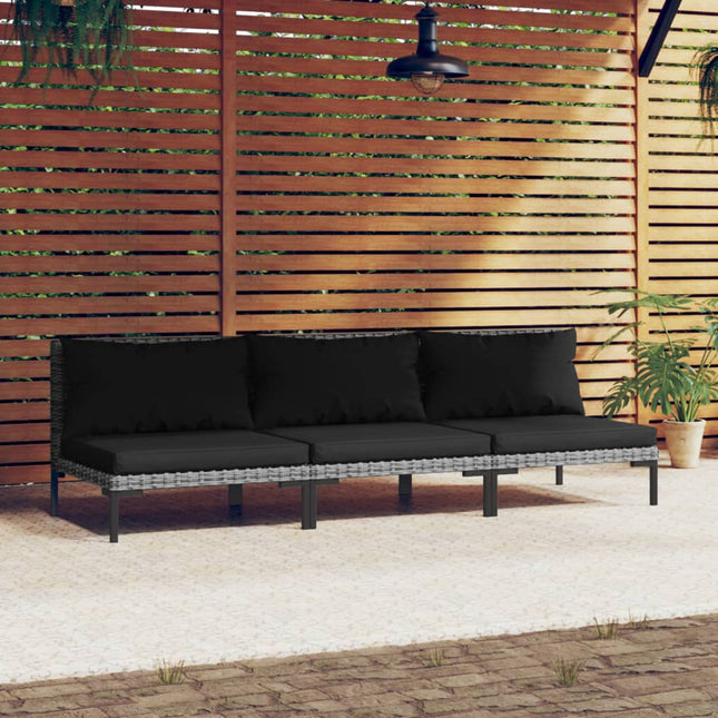 Divani da Giardino 3pz con Cuscini in Polyrattan Mezzo Tondo