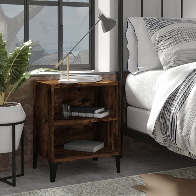 Comodini con Gambe in Metallo 2 pz Rovere Fumo 40x30x50 cm