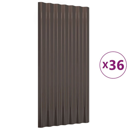 Pannelli Tetto 36 pz Acciaio Verniciato Polvere Marrone 80x36cm