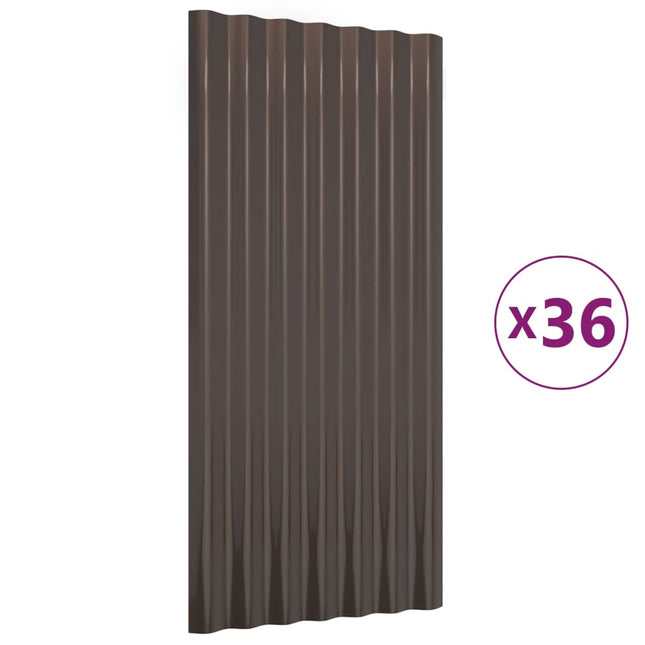Pannelli Tetto 36 pz Acciaio Verniciato Polvere Marrone 80x36cm