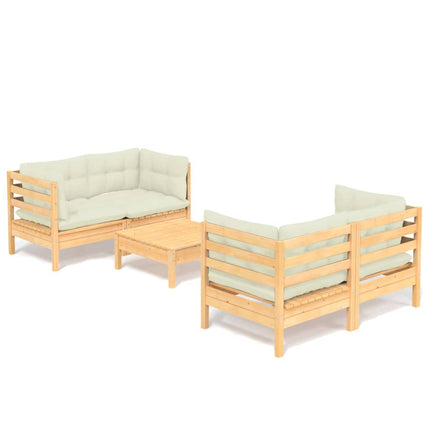 Set Salotto da Giardino 5pz con Cuscini Crema in Legno di Pino