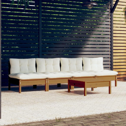 Set Salotto da Giardino 5pz con Cuscini Crema in Legno di Pino