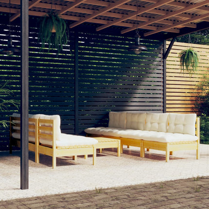Set Salotto da Giardino 8 pz con Cuscini Crema in Legno di Pino