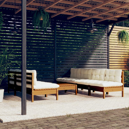 Set Salotto da Giardino 8 pz con Cuscini Crema in Legno di Pino
