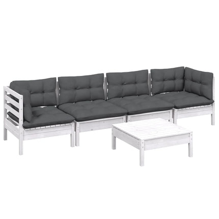 Set Salotto da Giardino 5pz con Cuscini Legno Massello di Pino