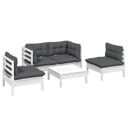 Set Salotto da Giardino 5pz con Cuscini Legno Massello di Pino