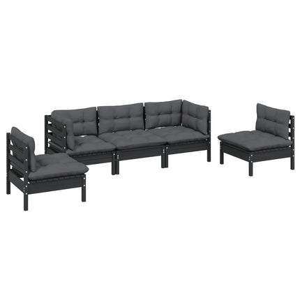 Set Salotto da Giardino 5pz con Cuscini Legno Massello di Pino