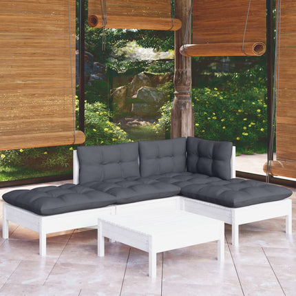 Set Divani da Giardino 5 pz con Cuscini Bianchi Legno di Pino