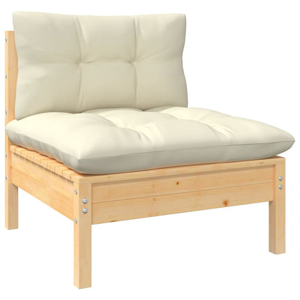 Set Salotto da Giardino 5pz con Cuscini Crema in Legno di Pino