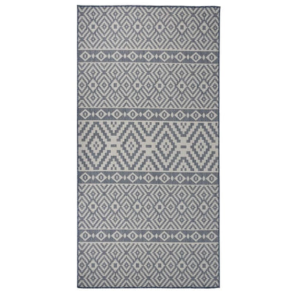 Tappeto da Esterni a Tessitura Piatta 100x200 cm Strisce Blu