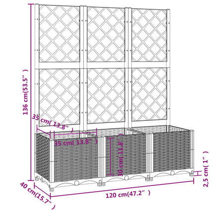 Fioriera da Giardino con Graticcio Grigio Blu 120x40x136 cm PP