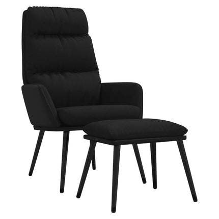 Poltrona Relax con Sgabello Nero in Tessuto e Similpelle
