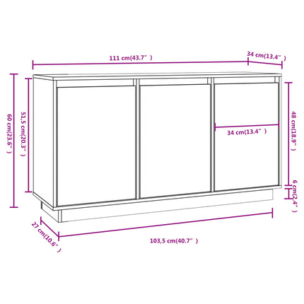Credenza Bianca 111x34x60 cm in Legno Massello di Pino