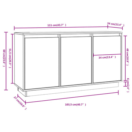 Credenza Grigia 111x34x60 cm in Legno Massello di Pino