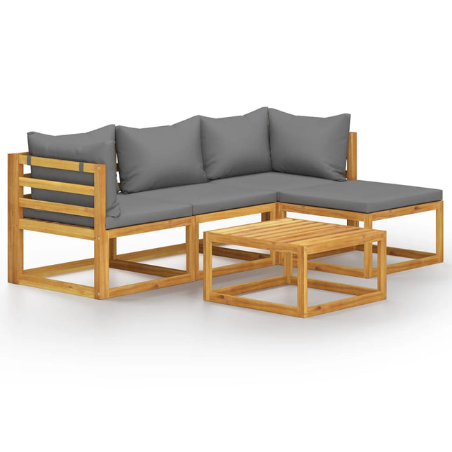Set Salotto da Giardino 5 pz con Cuscini Legno Massello Acacia