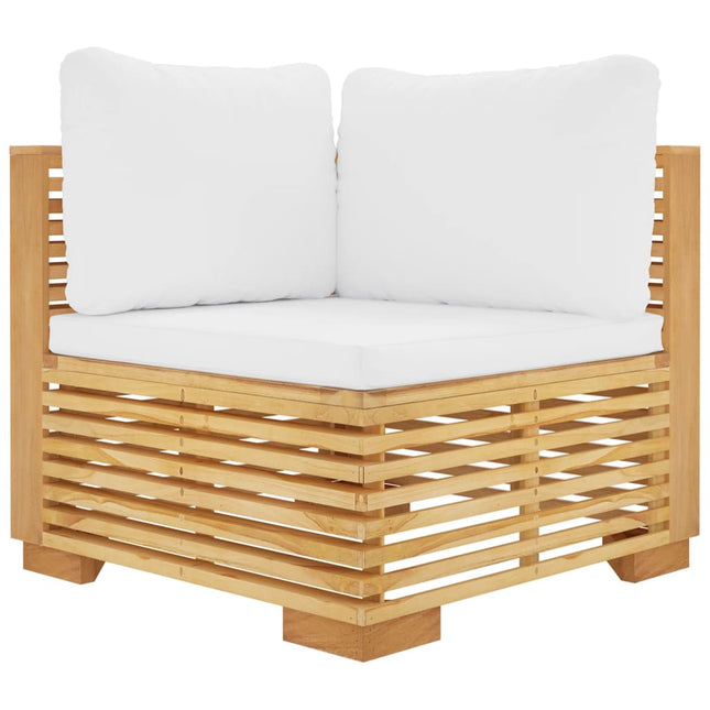 Divano Angolare da Giardino con Cuscini Crema Massello di Teak
