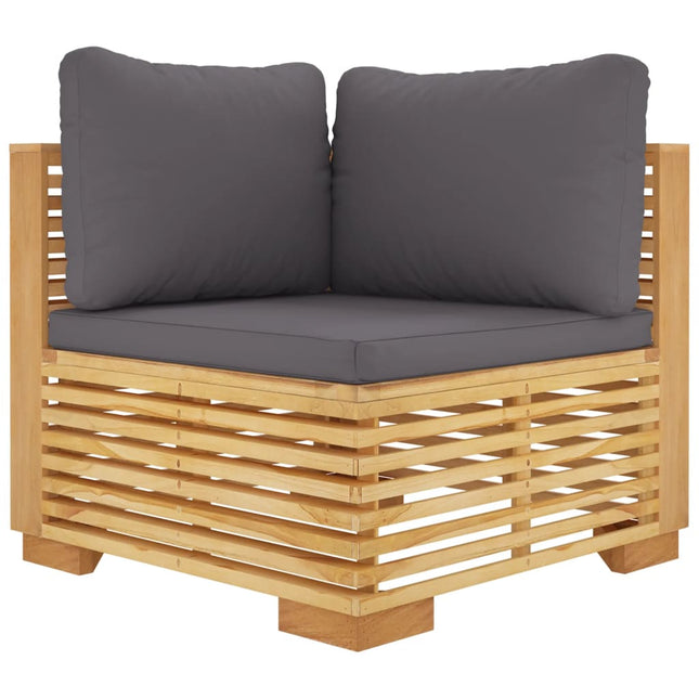 Divano Angolare Giardino Cuscini Grigio Scuro Massello di Teak