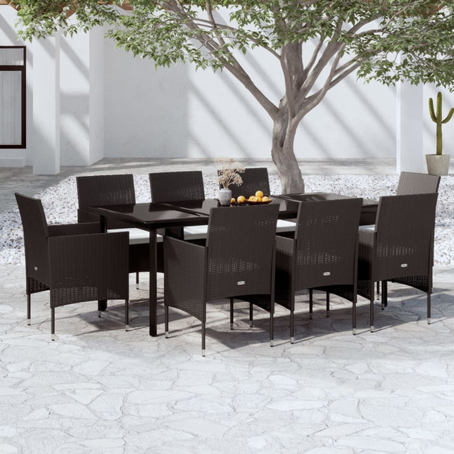 Set da Pranzo da Giardino 9 pz con Cuscini Nero