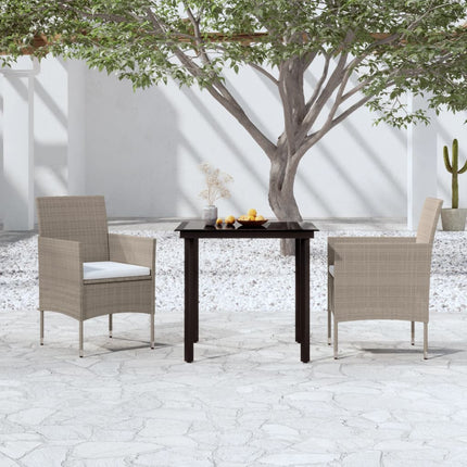 Set da Pranzo da Giardino 3 pz con Cuscini Beige e Nero