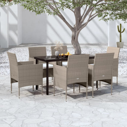 Set da Pranzo da Giardino 7 pz con Cuscini Beige e Nero