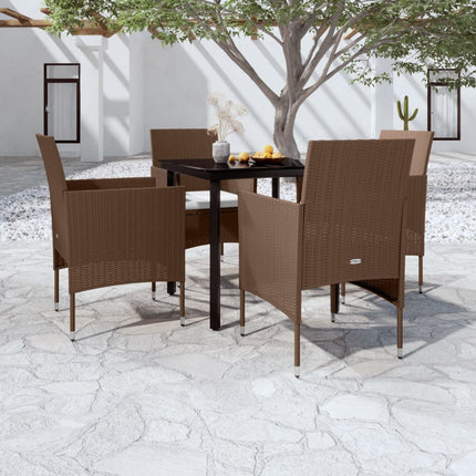 Set da Pranzo da Giardino 5 pz con Cuscini Marrone e Nero