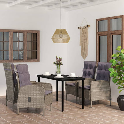 Set da Pranzo da Giardino 5 pz con Cuscini Grigio e Nero