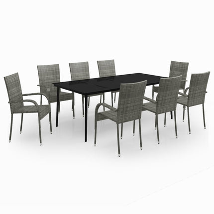 Set da Pranzo per Giardino 9 pz con Cuscini Grigio e Nero
