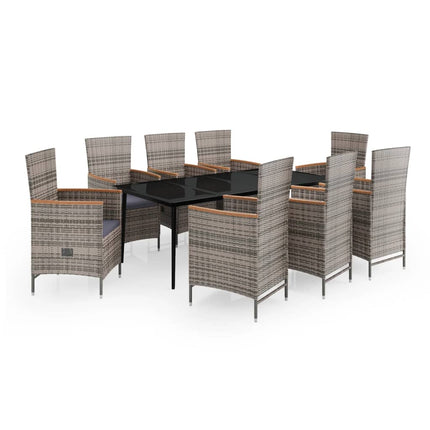 Set da Pranzo da Giardino 9 pz con Cuscini Grigio