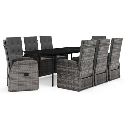Set da Pranzo da Giardino 9 pz con Cuscini Grigio