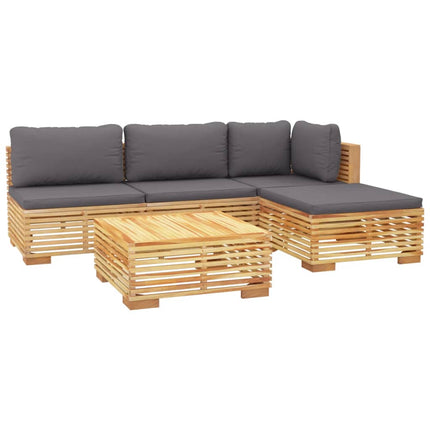 Set Divani da Giardino 5 pz con Cuscini Legno Massello di Teak