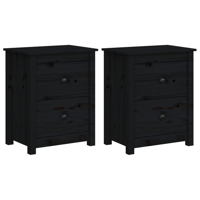 Comodini 2 pz Neri 50x35x61,5 cm in Legno Massello di Pino