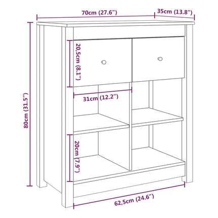 Credenza Grigia 70x35x80 cm in Legno Massello di Pino