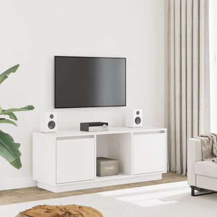 Mobile Porta TV Bianco 110,5x35x44 cm in Legno Massello di Pino