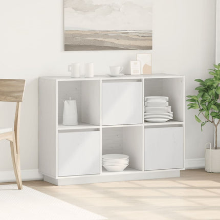 Credenza Bianca 110,5x35x80 cm in Legno Massello di Pino