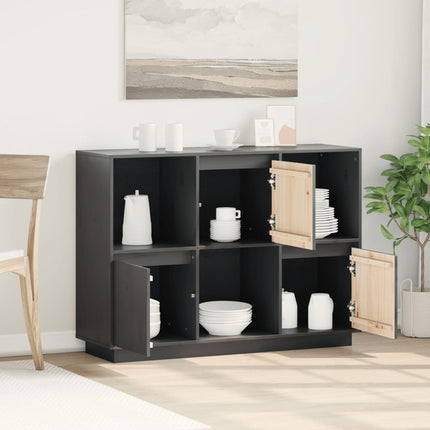 Credenza Grigia 110,5x35x80 cm in Legno Massello di Pino