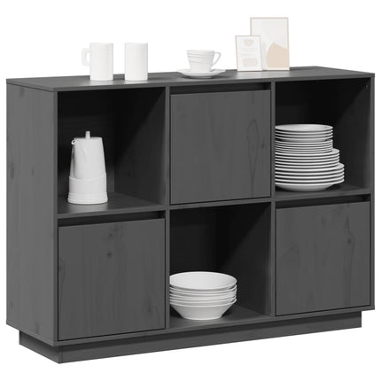 Credenza Grigia 110,5x35x80 cm in Legno Massello di Pino
