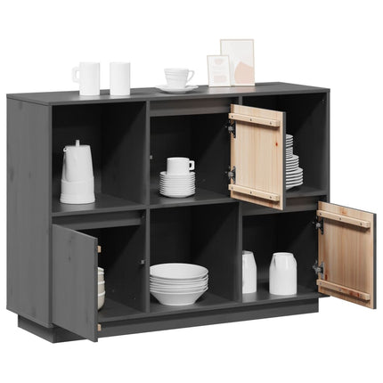 Credenza Grigia 110,5x35x80 cm in Legno Massello di Pino
