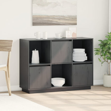 Credenza Grigia 110,5x35x80 cm in Legno Massello di Pino