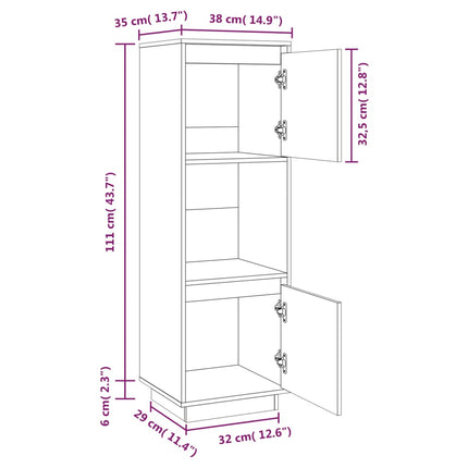 Credenza Bianca 38x35x117 cm in Legno Massello di Pino