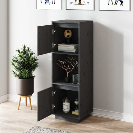 Credenza Grigia 38x35x117 cm in Legno Massello di Pino