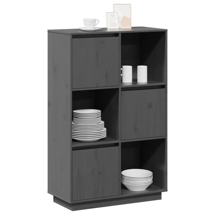 Credenza Grigia 74x35x117 cm in Legno Massello di Pino
