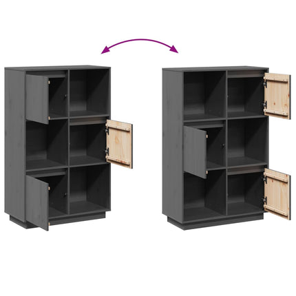 Credenza Grigia 74x35x117 cm in Legno Massello di Pino