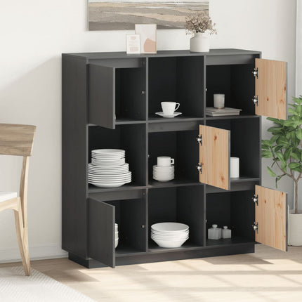 Credenza Grigia 110,5x35x117 cm in Legno Massello di Pino
