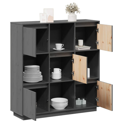 Credenza Grigia 110,5x35x117 cm in Legno Massello di Pino