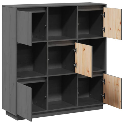 Credenza Grigia 110,5x35x117 cm in Legno Massello di Pino