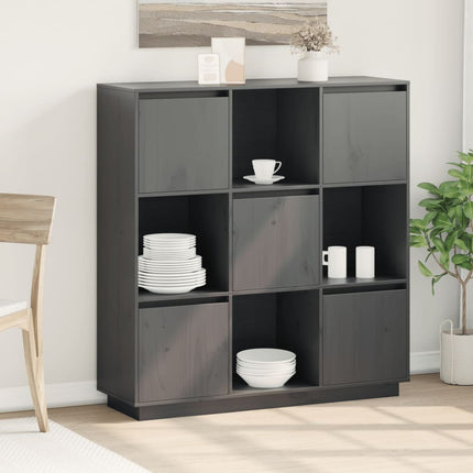 Credenza Grigia 110,5x35x117 cm in Legno Massello di Pino
