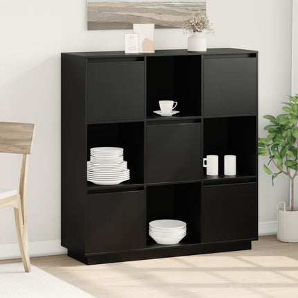 Credenza Nera 110,5x35x117 cm in Legno Massello di Pino