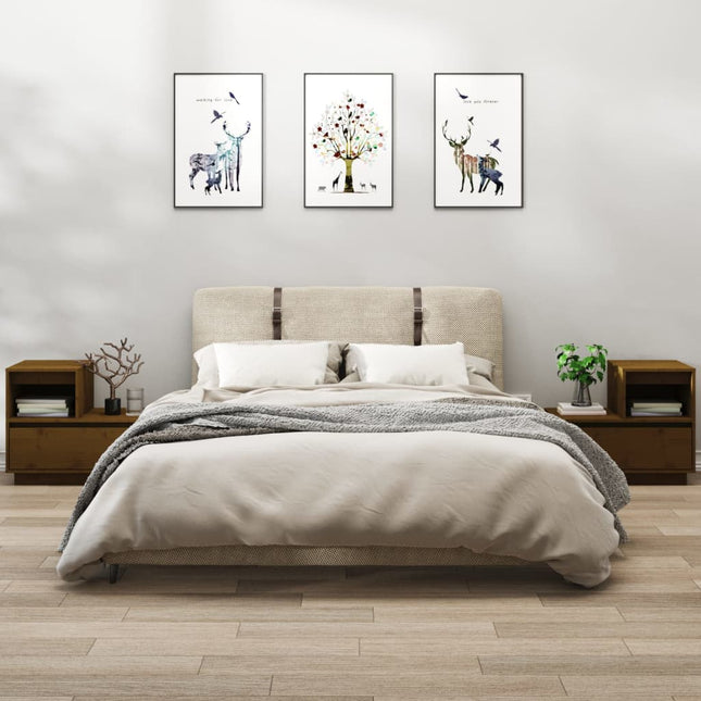 Comodini 2 pz Marrone Ambrato 60x34x51 cm in Legno di Pino